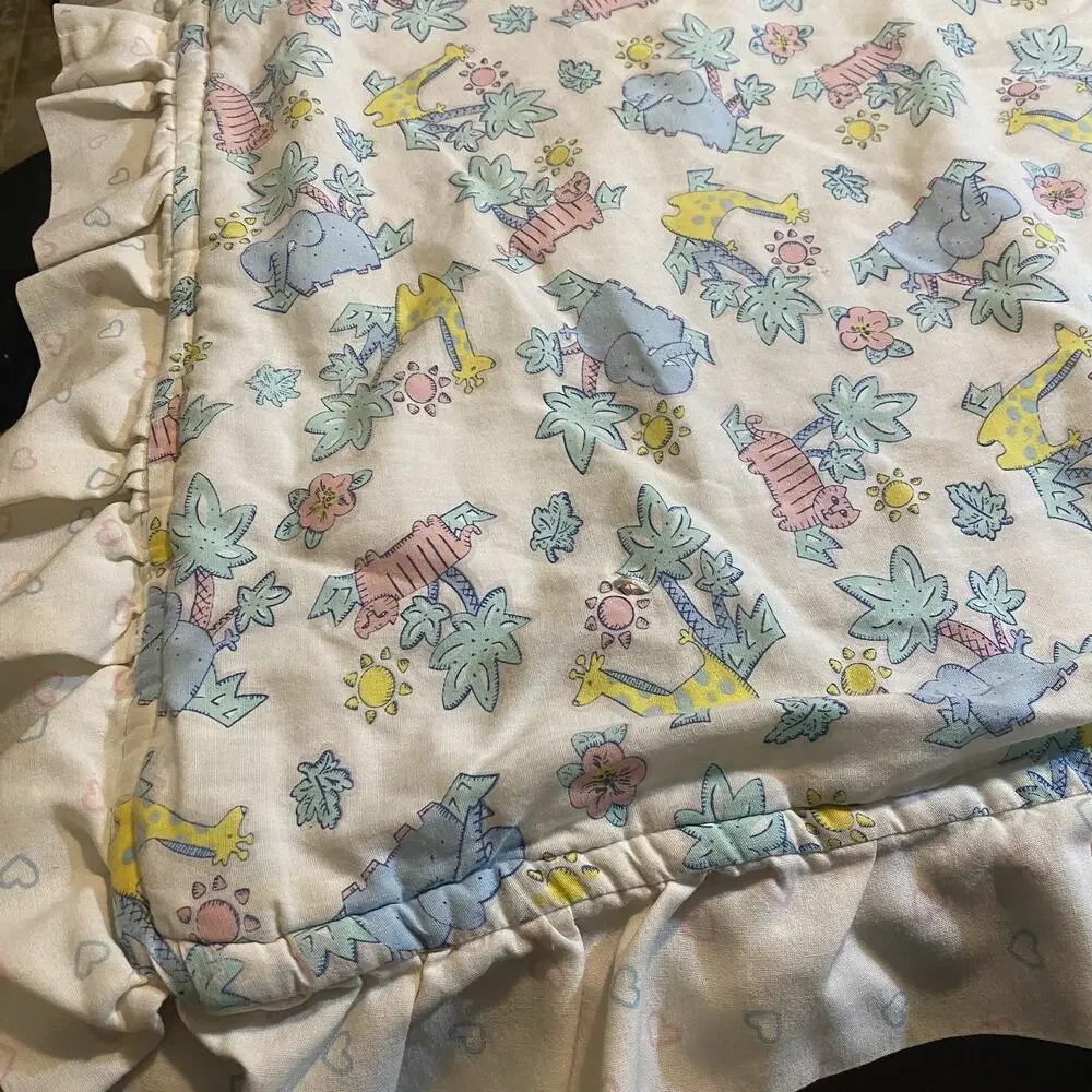 Vintage Novelty Crib Baby Coverlet Safari Jungle Animals Quilt Blanket 43”x33”